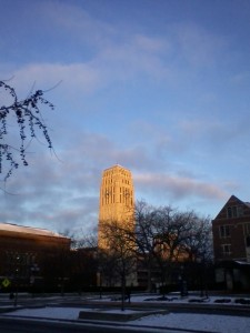 clock tower on frigid morn